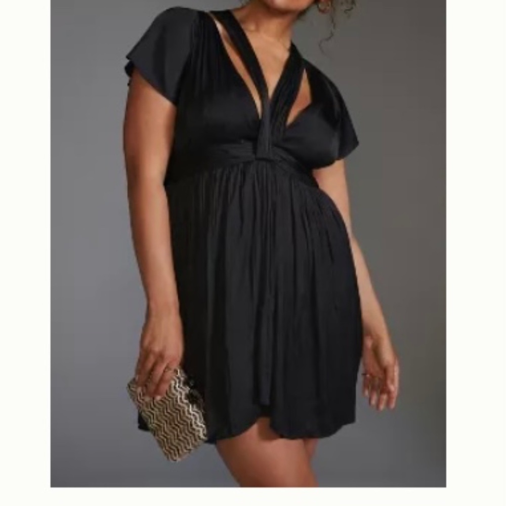 By Anthropologie Deep V- Neck Vibrant Mini Dress - NWT
